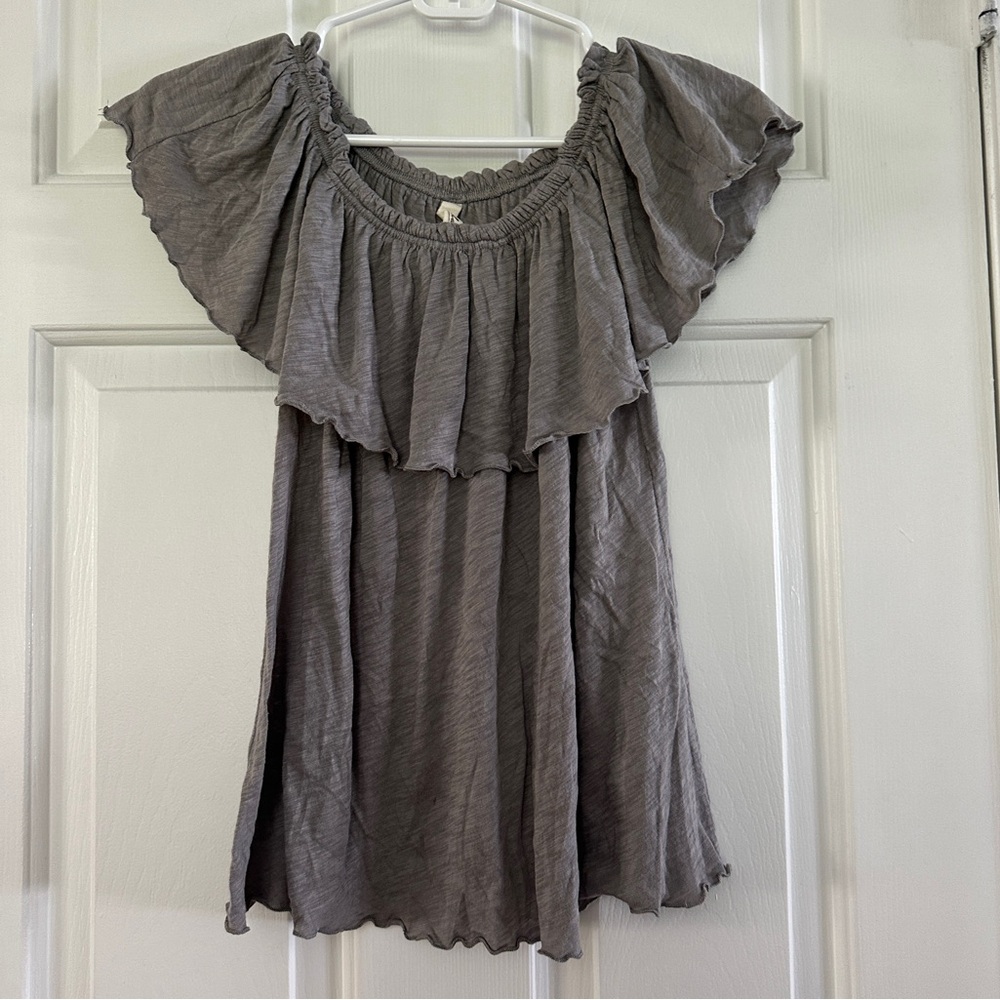 Elan Grey Ruffle Off the Shoulder Top